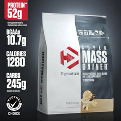 Dymatize Super Mass Gainer Protein Powder, Gourmet Vanilla, 52g Protein, 1g Creatine, 1280 Calories, 10.7g BCAAs, 245g Carbs, Contains Whey_Protein, Isolate, and Casein (16 Servings) (Pack of 2)