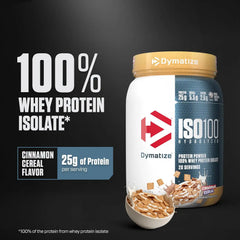 Dymatize ISO100 Protein Powder, 100% Whey Isolate, Cinnamon Cereal | 25g Protein, Hydrolyzed, Fast-Absorbing, Supports Muscle Health, 5.5g BCAAs, Gluten-Free, 20 Servings, 1.3 lb
