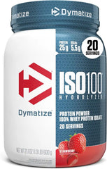 Dymatize ISO100 Whey Protein Powder Isolate, Strawberry, 25g of Protein, 5.5g BCAAs, Less Than 120 Cal., Gluten Free, 1g Fat, 1g Sugar, 2g Carb (20 Servings)