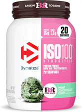 Dymatize ISO100 Protein Powder, 100% Whey Isolate, Mint Chocolate Chip | 25g Protein, Hydrolyzed, Fast-Absorbing, Supports Muscle Health, 5.5g BCAAs, Gluten-Free, 20 Servings, 1.4 lb