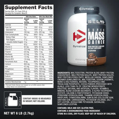 Dymatize Super Mass Gainer Protein Powder, Rich Chocolate, 52g Protein, 1g Creatine, 1280 Calories, 10.7g BCAAs, 245g Carbs, Contains Whey Protein Powder, Isolate, and Casein (8 Servings)