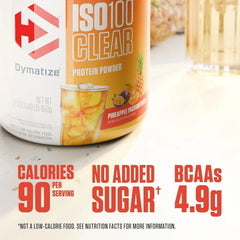 Dymatize ISO100 Clear Protein Powder, 100% Whey Isolate, Pineapple Passion | 20g Protein, Only 6 Ingredients, Supports Muscle Health, 4.9g BCAAs, Gluten-Free, 25 Servings, 1.4 lb