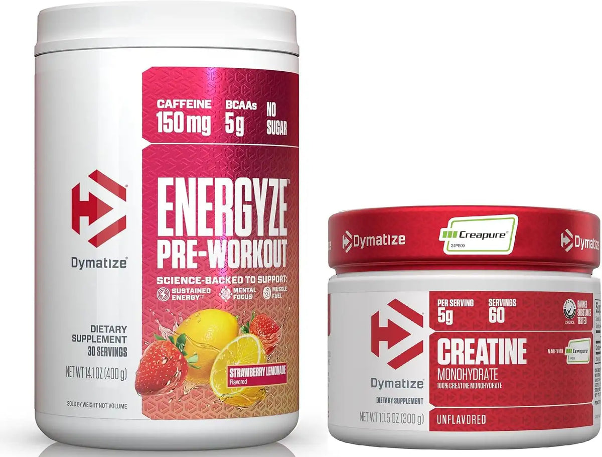 Bundle of Dymatize Energyze Pre Workout Powder and Creatine Monohydrate Combo for Training and Recovery