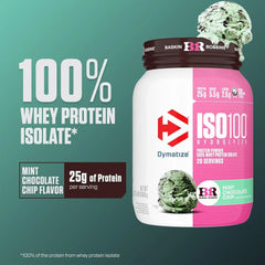 Dymatize ISO100 Protein Powder, 100% Whey Isolate, Mint Chocolate Chip | 25g Protein, Hydrolyzed, Fast-Absorbing, Supports Muscle Health, 5.5g BCAAs, Gluten-Free, 20 Servings, 1.4 lb