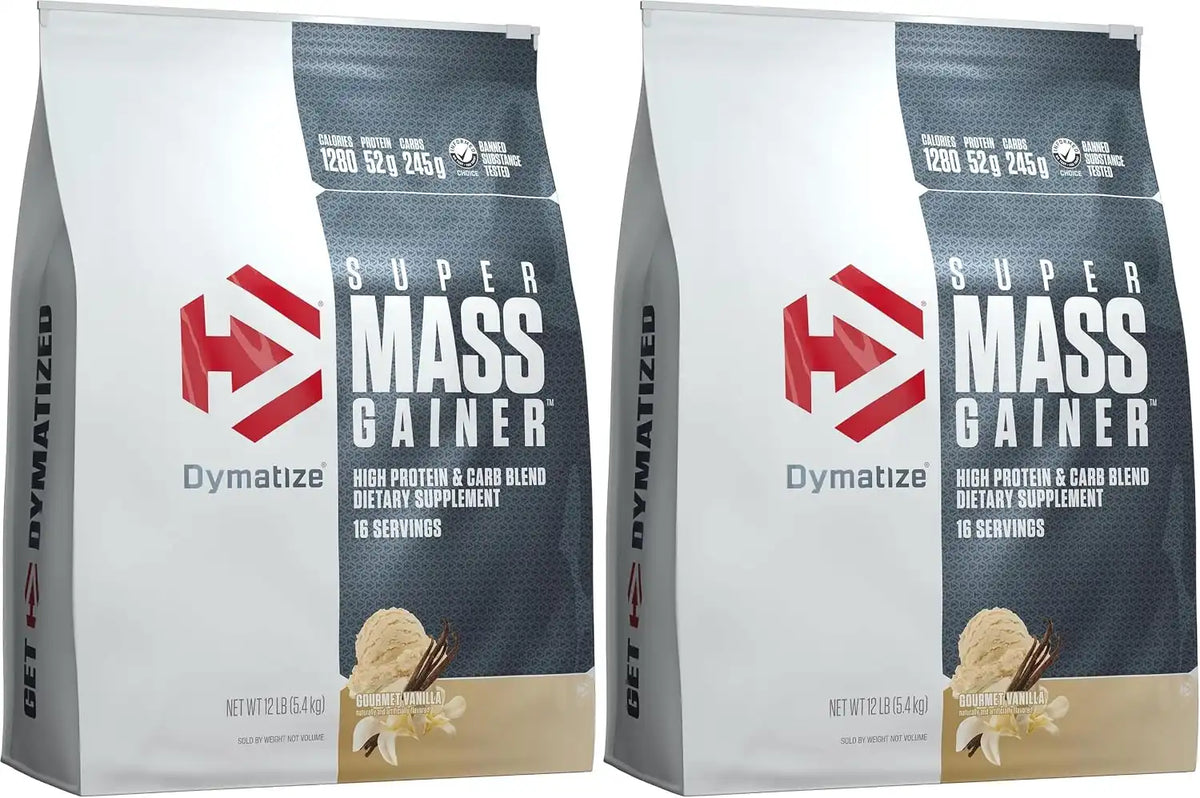 Dymatize Super Mass Gainer Protein Powder, Gourmet Vanilla, 52g Protein, 1g Creatine, 1280 Calories, 10.7g BCAAs, 245g Carbs, Contains Whey_Protein, Isolate, and Casein (16 Servings) (Pack of 2)