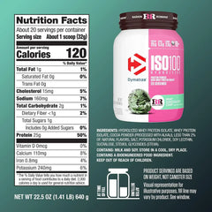 Dymatize ISO100 Protein Powder, 100% Whey Isolate, Mint Chocolate Chip | 25g Protein, Hydrolyzed, Fast-Absorbing, Supports Muscle Health, 5.5g BCAAs, Gluten-Free, 20 Servings, 1.4 lb