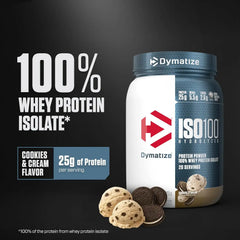 Dymatize ISO100 Protein Powder, 100% Whey Isolate, Cookies & Cream | 25g Protein, Hydrolyzed, Fast-Absorbing, Supports Muscle Health, 5.5g BCAAs, Gluten-Free, 20 Servings, 1.3 lb