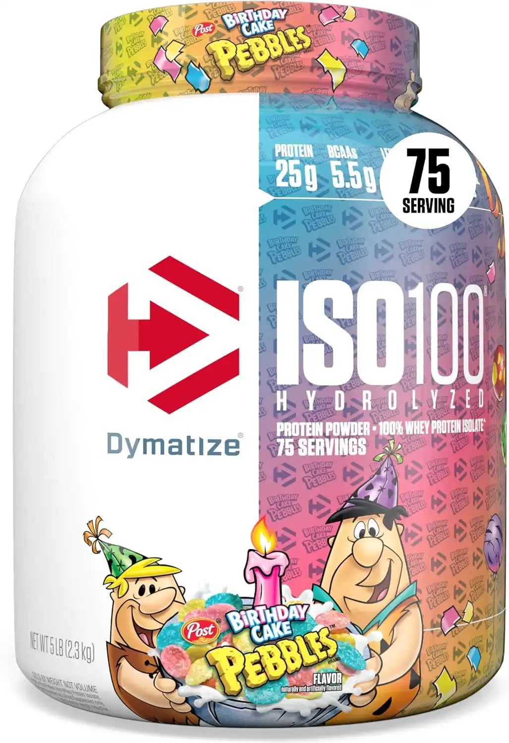 Dymatize ISO100 Protein Powder, 100% Whey Isolate, Birthday Cake | 25g Protein, Hydrolyzed, Fast-Absorbing, Supports Muscle Health, 5.5g BCAAs, Gluten-Free, 75 Servings, 5 lb