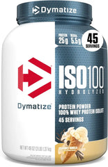Dymatize ISO100 Protein Powder, 100% Whey Isolate, Gourmet Vanilla | 25g Protein, Hydrolyzed, Fast-Absorbing, Supports Muscle Health, 5.5g BCAAs, Gluten-Free, 45 Servings, 3 lb