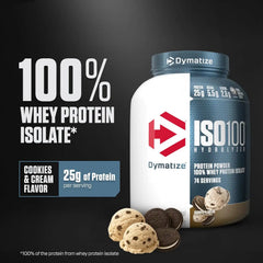 Dymatize ISO100 Protein Powder, 100% Whey Isolate, Cookies & Cream | 25g Protein, Hydrolyzed, Fast-Absorbing, Supports Muscle Health, 5.5g BCAAs, Gluten-Free, 74 Servings, 5 lb