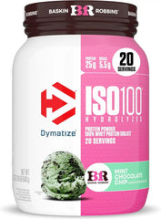 Dymatize ISO100 Protein Powder, 100% Whey Isolate, Mint Chocolate Chip | 25g Protein, Hydrolyzed, Fast-Absorbing, Supports Muscle Health, 5.5g BCAAs, Gluten-Free, 20 Servings, 1.4 lb
