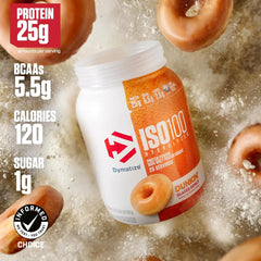 Dymatize ISO100 Protein Powder, 100% Whey Isolate, Dunkin' Glazed Donut | 25g Protein, Hydrolyzed, Fast-Absorbing, Supports Muscle Health, 5.5g BCAAs, Gluten-Free, 20 Servings, 1.3 lb